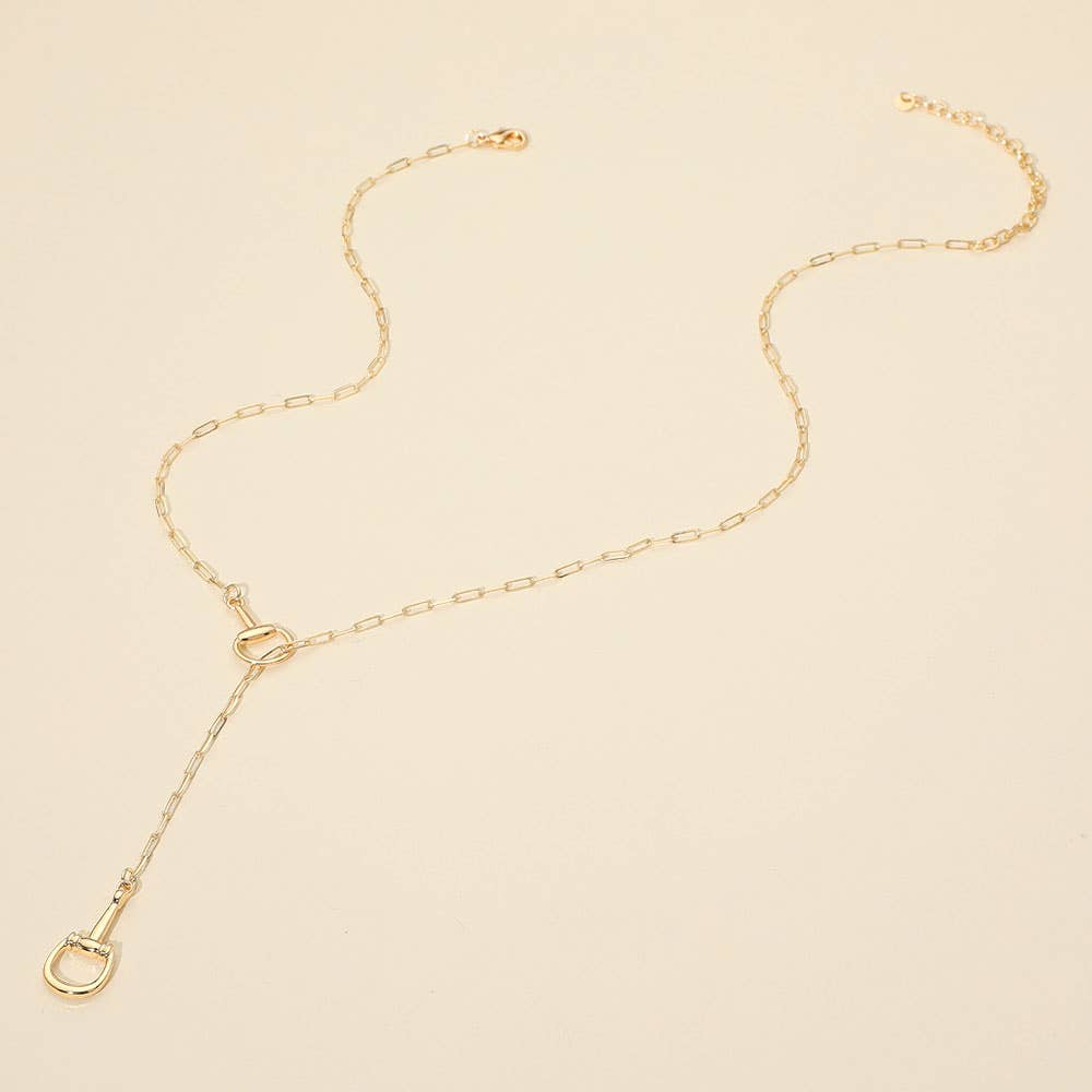 Metal Horsebit Link Sliding Paperclip Chain Necklace: Rhodium