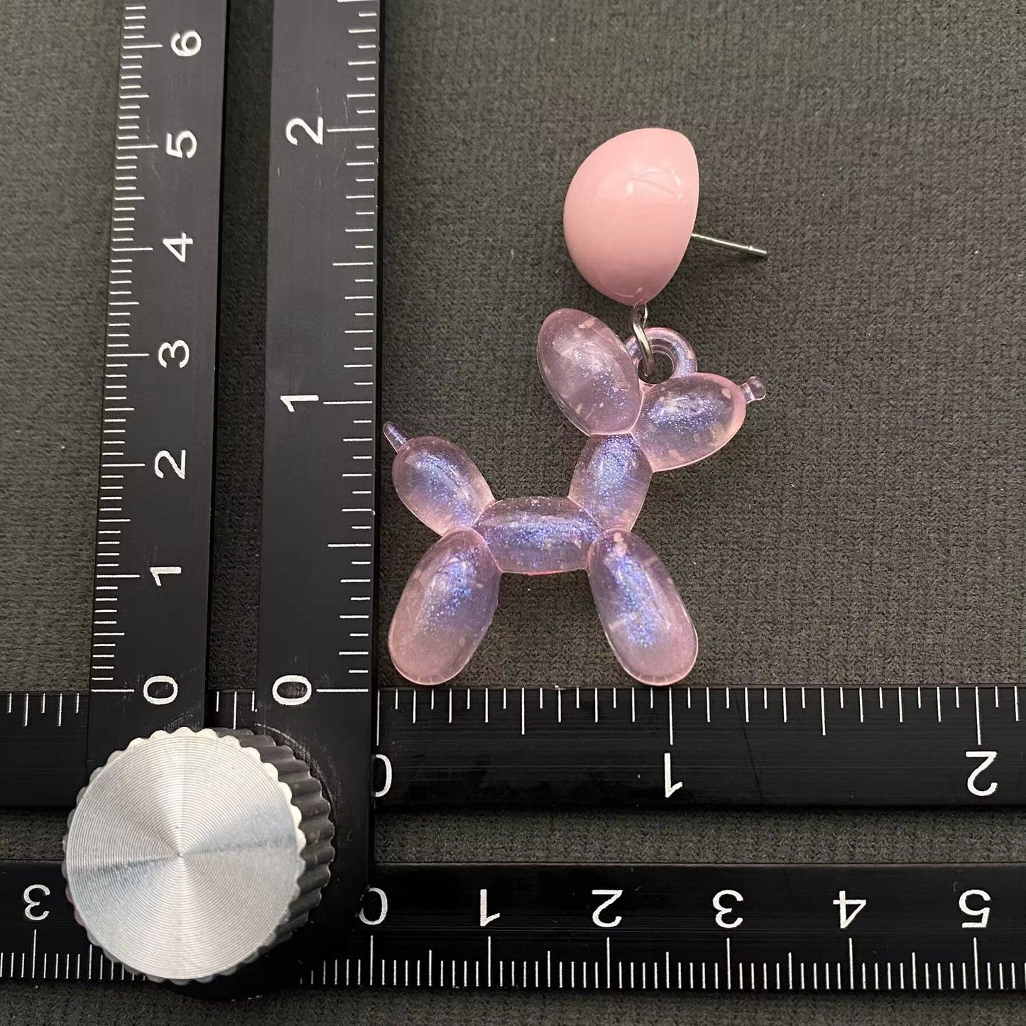 M19. Pink Resin Balloon Dog Dangle Earrings