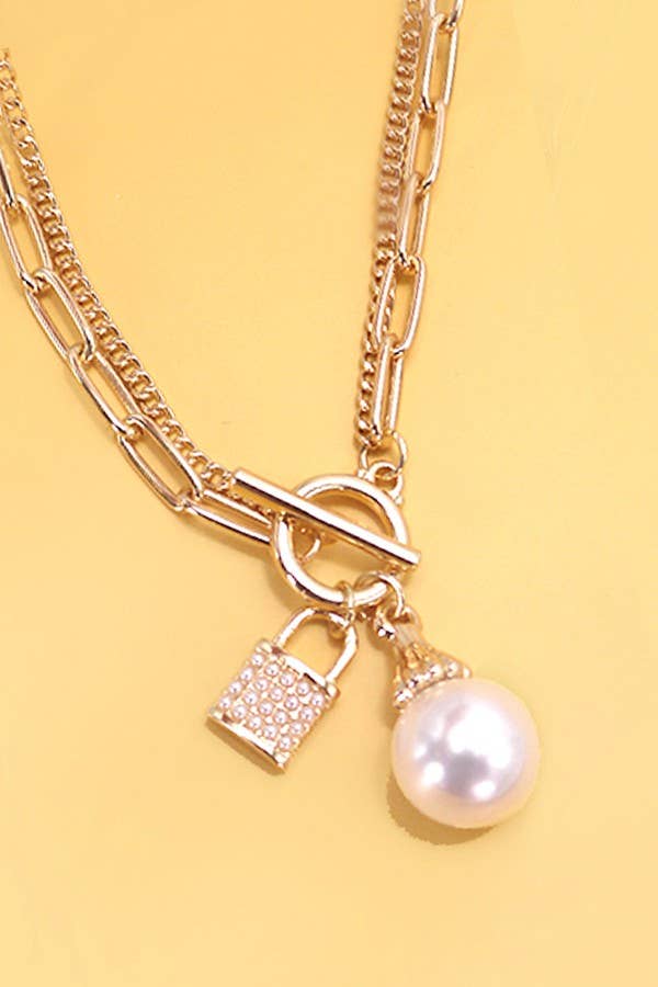 PEARL LOCK CHARM DOUBLE LAYER TOGGLE NECKLACE | 31N24104NECK