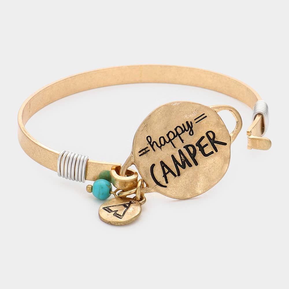 Happy Camper Message Charm Hook Bracelet: Silver Burnished