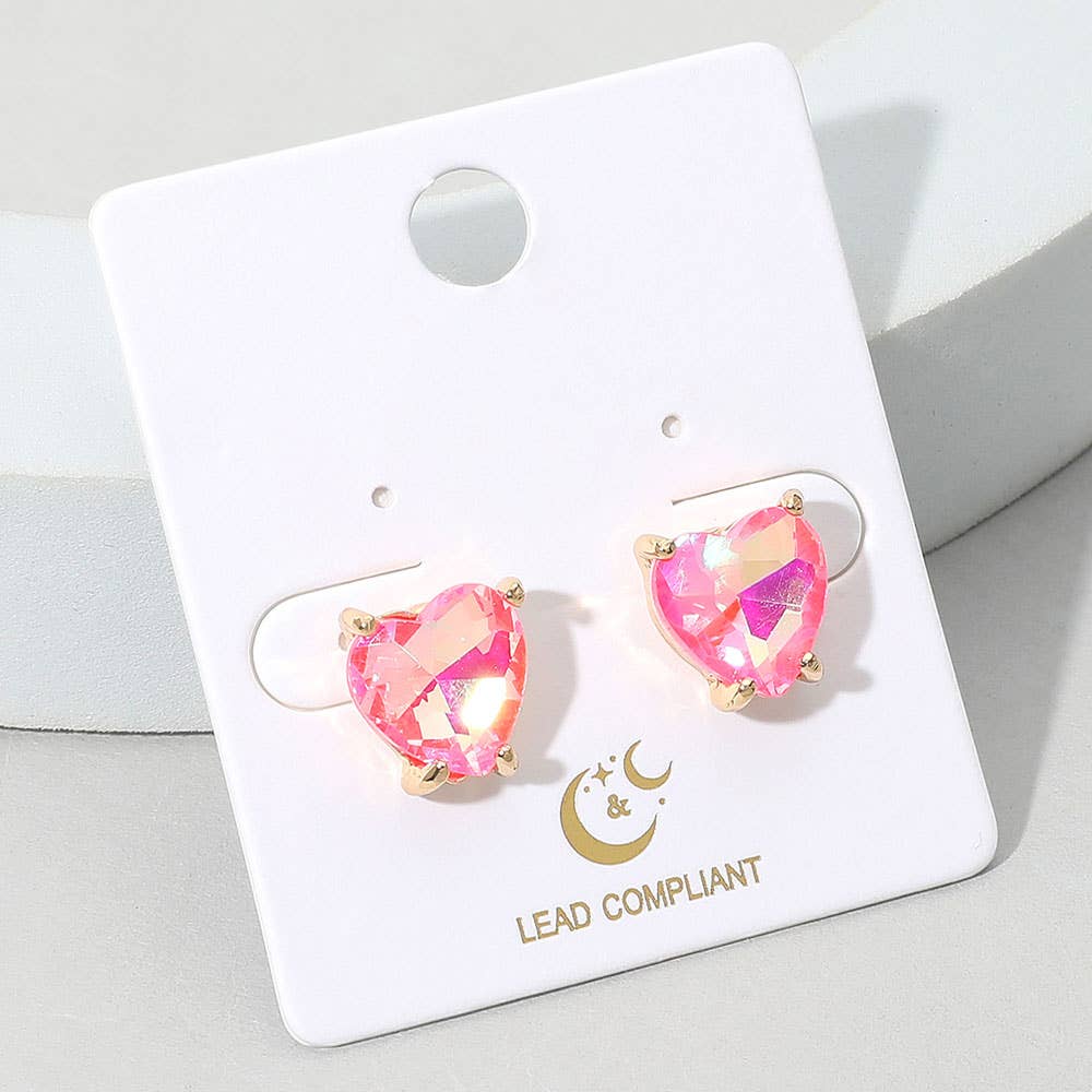 J37. Heart Stone Cushion Stud Earrings
