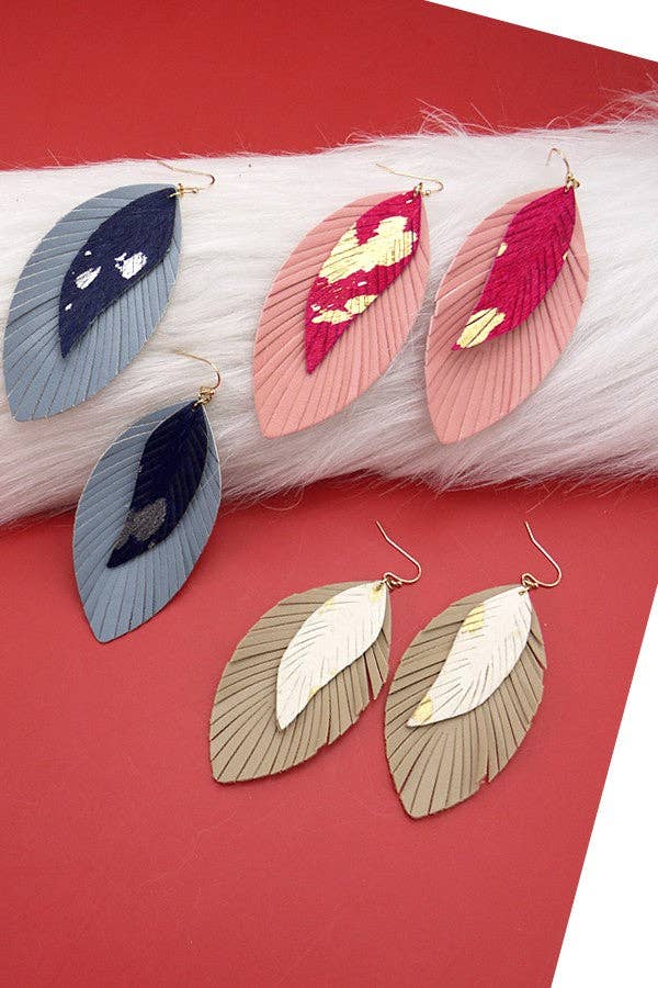 DOUBLE GENUINE LEATHER LEAF EAR | 52E2101819: TAN