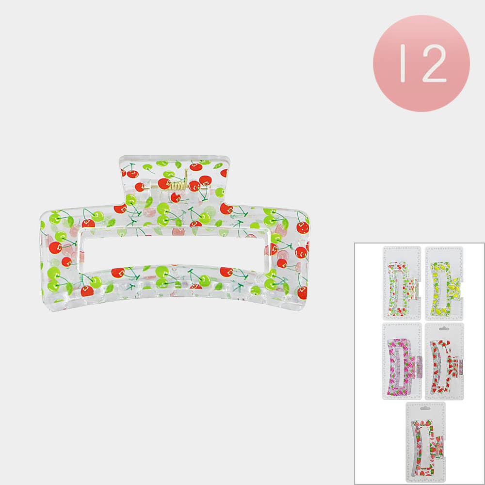 Fruit Pattern Printed Open Rectangular Hair Claw Clips
