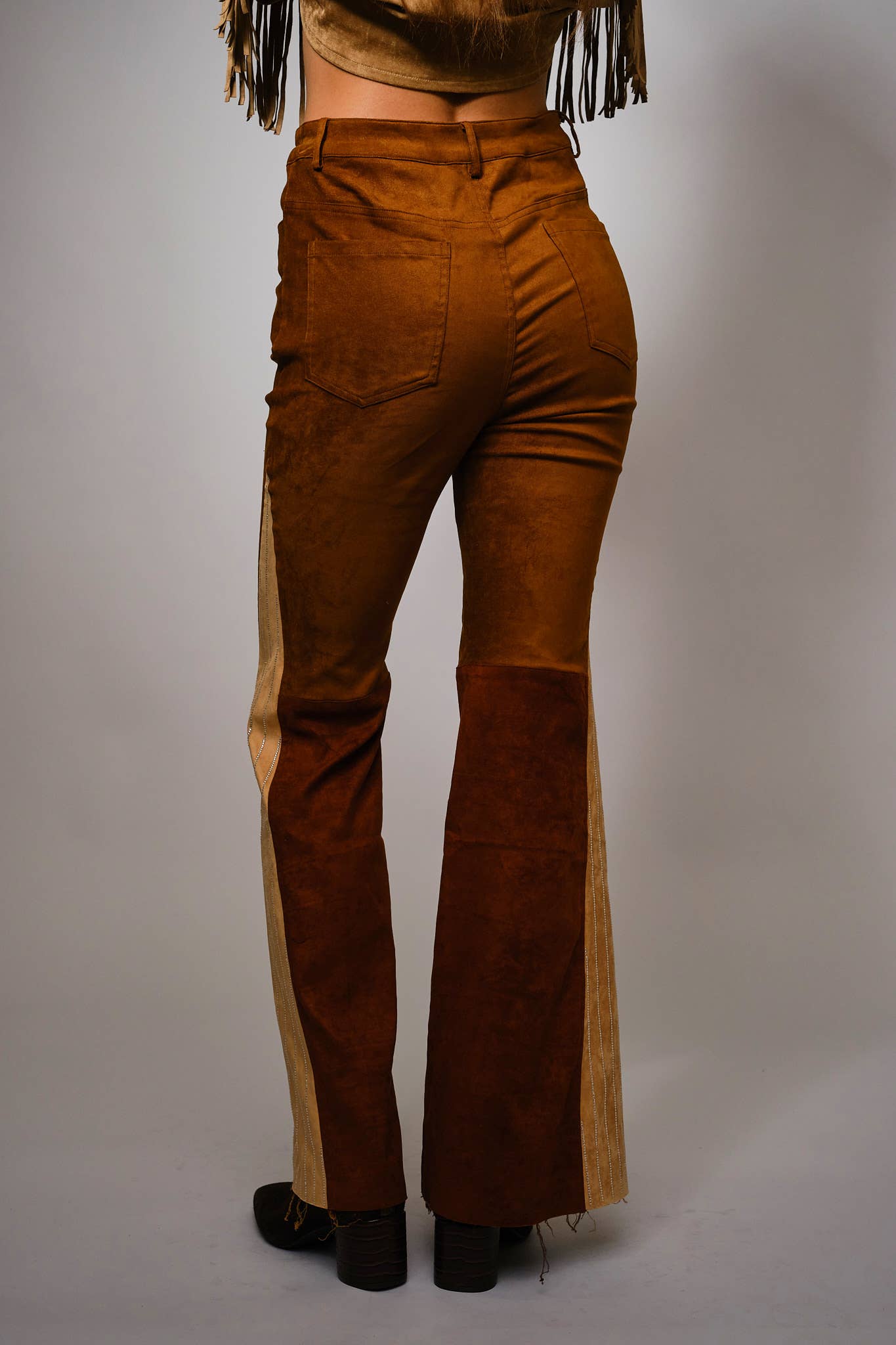 22497P - ColorBlock Suede Bell Bottom Pants