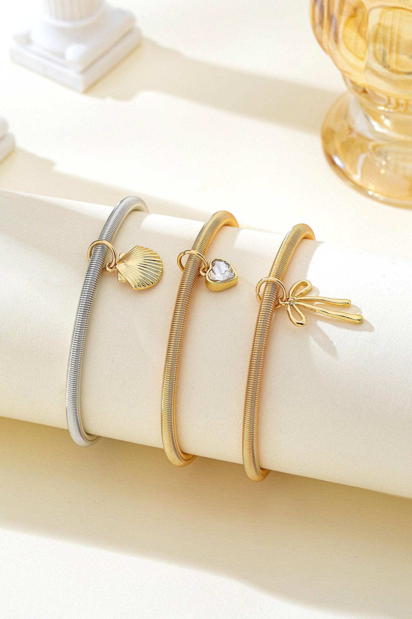 Mixed-Metal Coil Bracelet with Charm Set | 80B1710