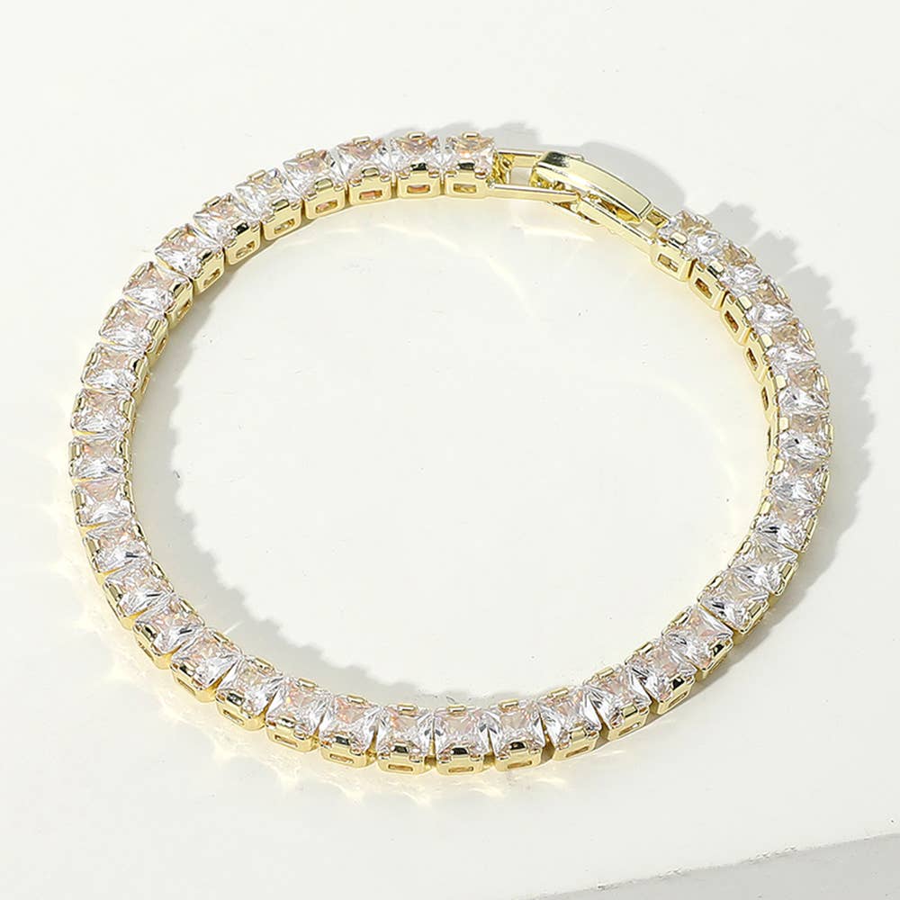 Square CZ Stone Tennis Chain Evening Bracelet