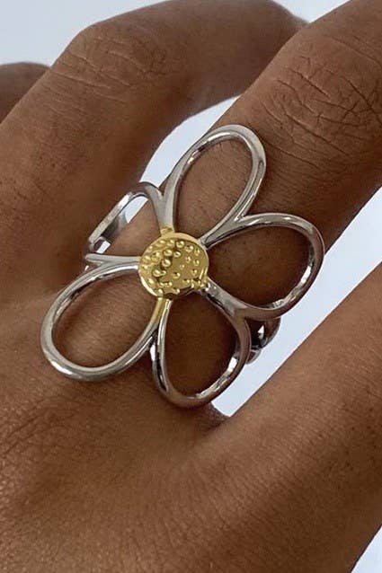 18K STAINLESS STEEL TARNISH FREE FLOWER RINGS | 40R123: Silver