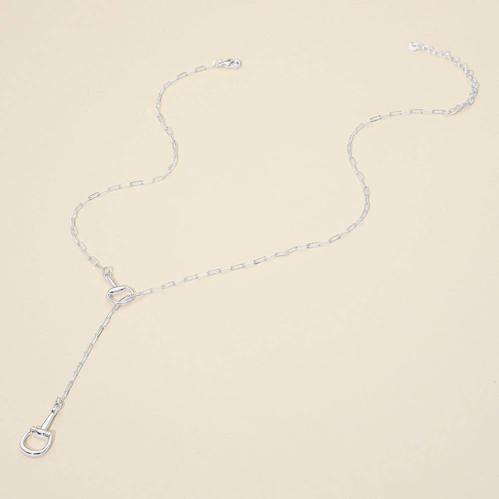 Metal Horsebit Link Sliding Paperclip Chain Necklace: Rhodium
