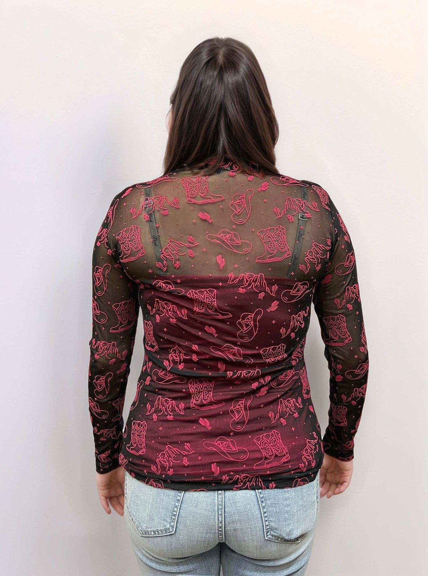 TZ93B Country Velvet Mesh Top