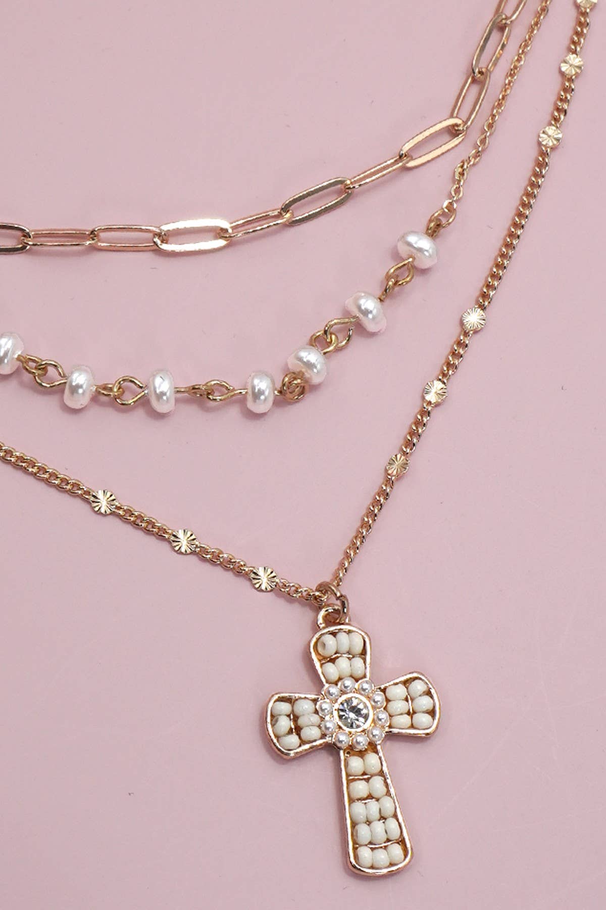SEED BEAD CROSS MULTI LAYER NECKLACE | 80N91661