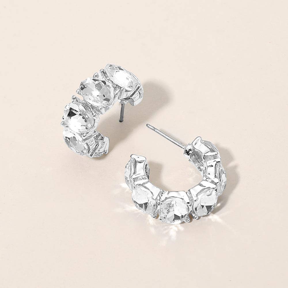 J8. Oval Stone Cluster Hoop Earrings