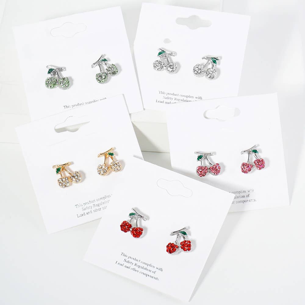 Rhinestone Pave Cherry Stud Earrings