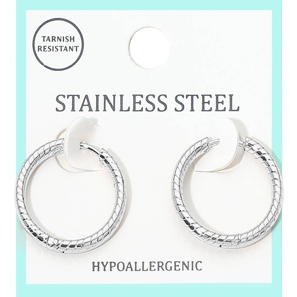 Stainless Steel Hypoallergenic Textured Huggie Hoop Earrings