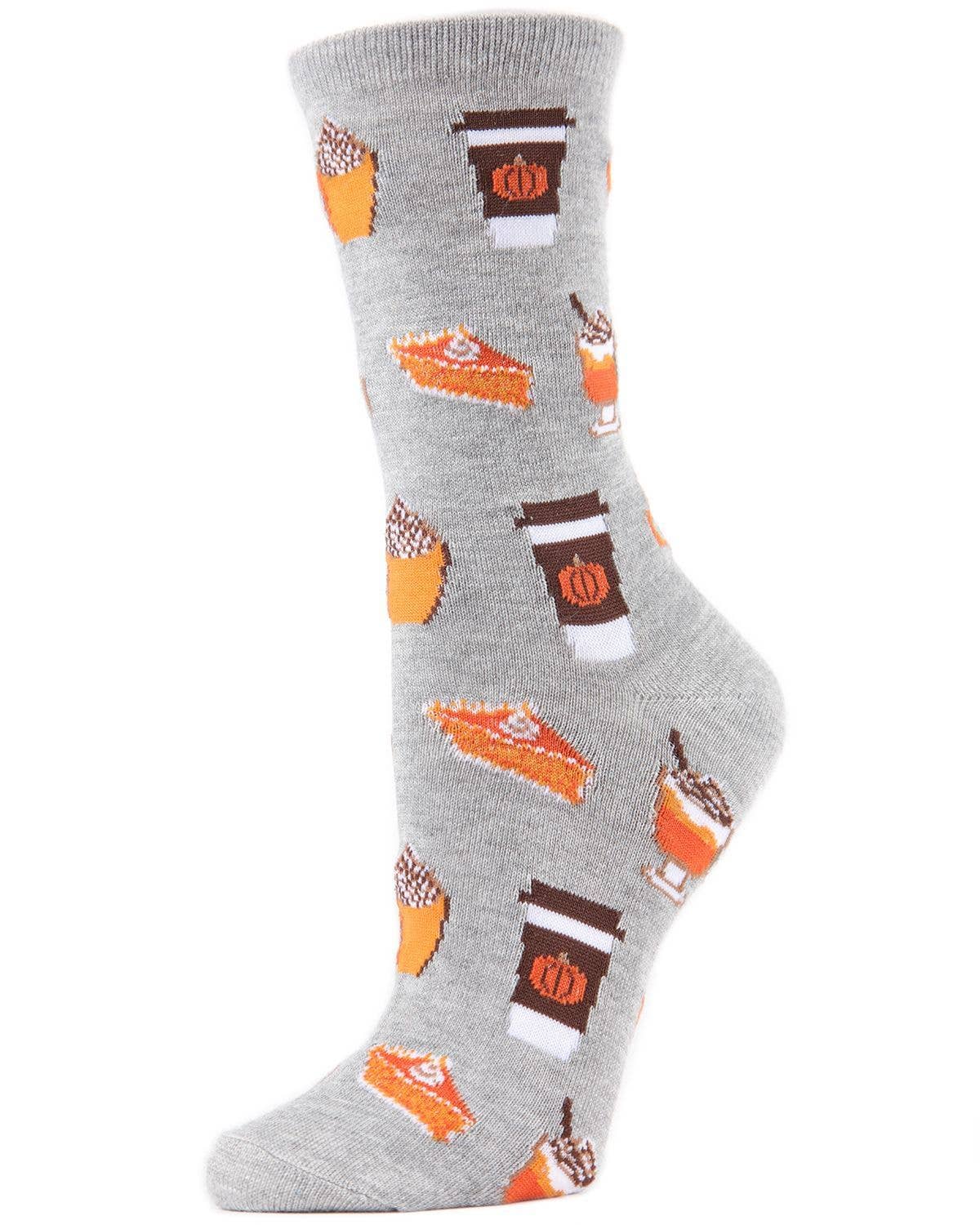 MeMoi Pumpkin Spice Latte Bamboo Crew Socks: Black / 9-11