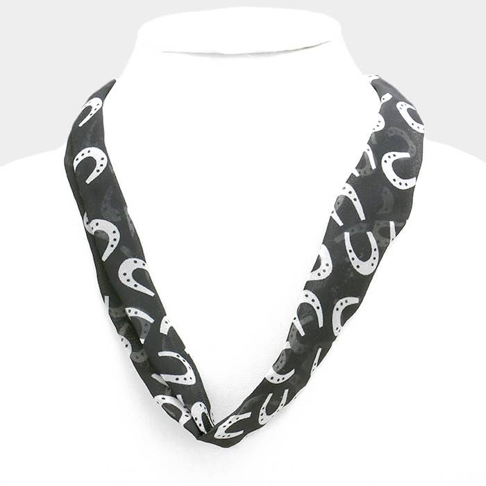 12 PCS - Horseshoe print chiffon scarf necklaces