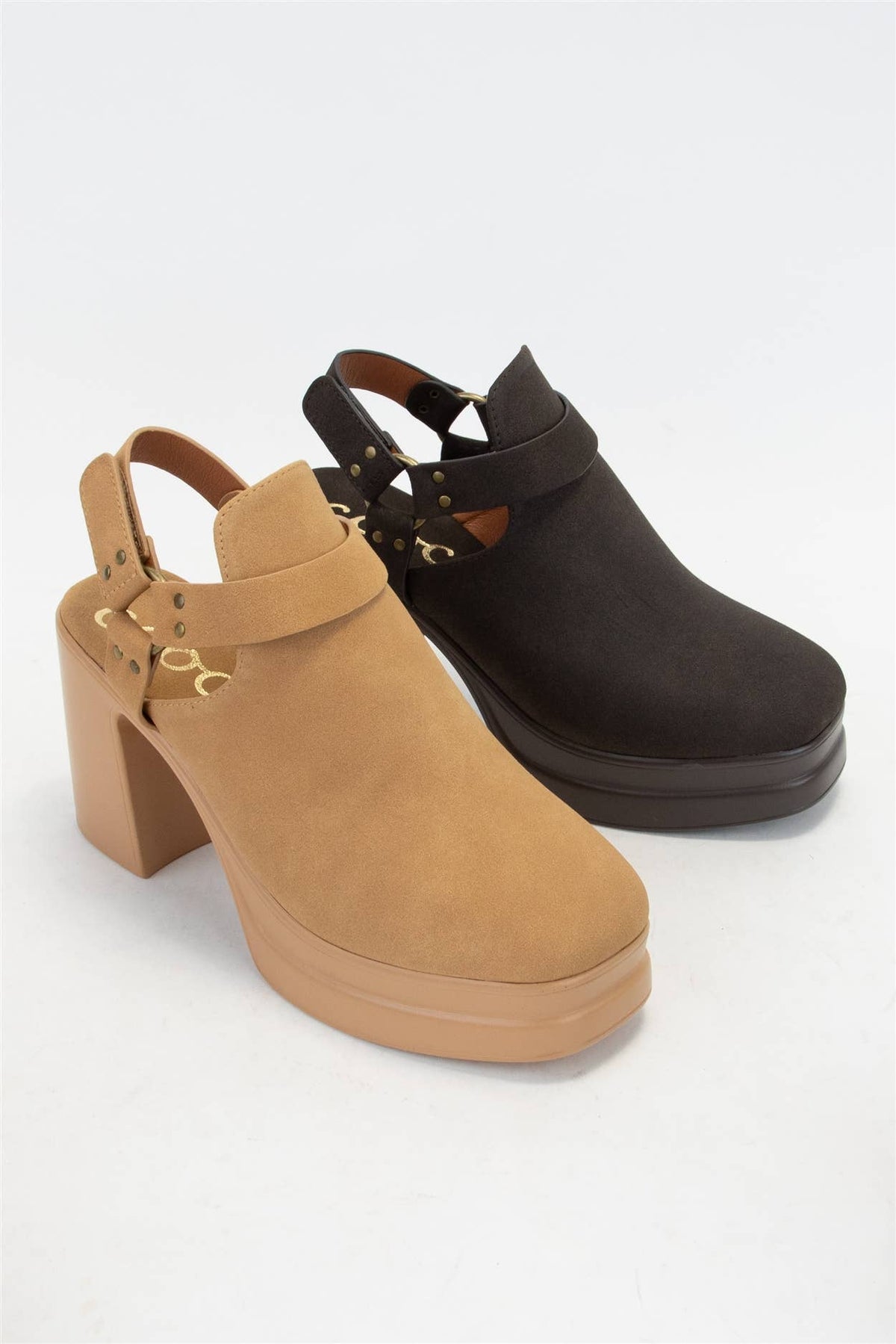 Black Slingback Cutout Platform Bootie Chunky Block Heel