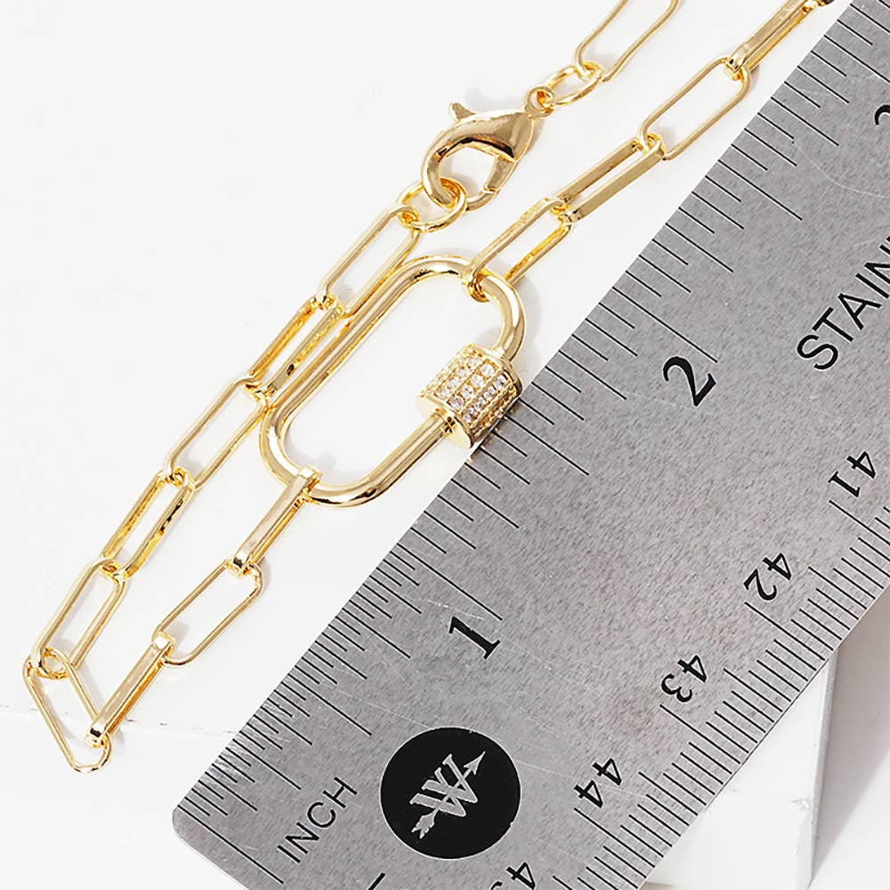 Gold Dipped CZ Carabiner Pointed Paperclip Chain Bracelet