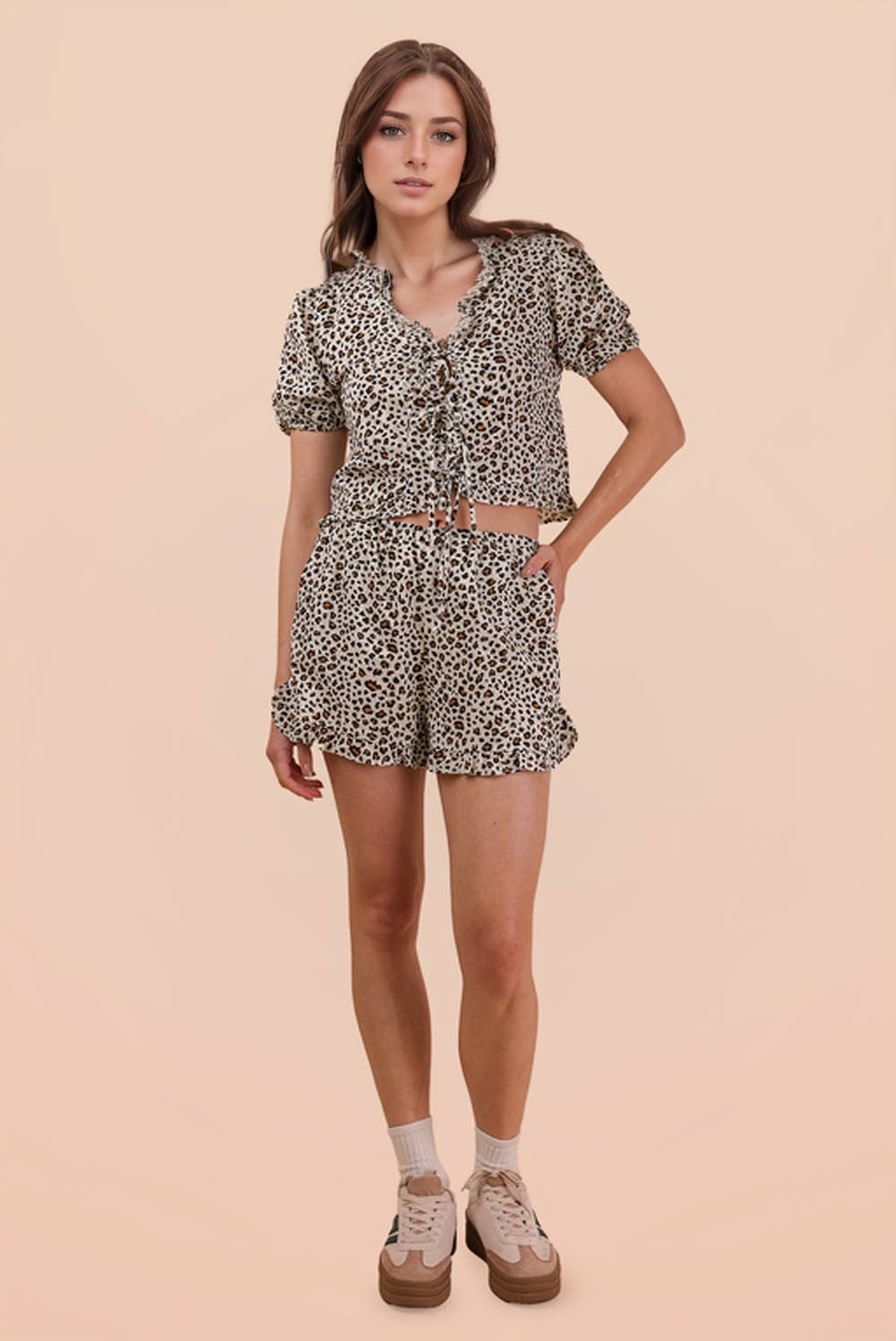 Leopard Print Woven Top & Shorts Set