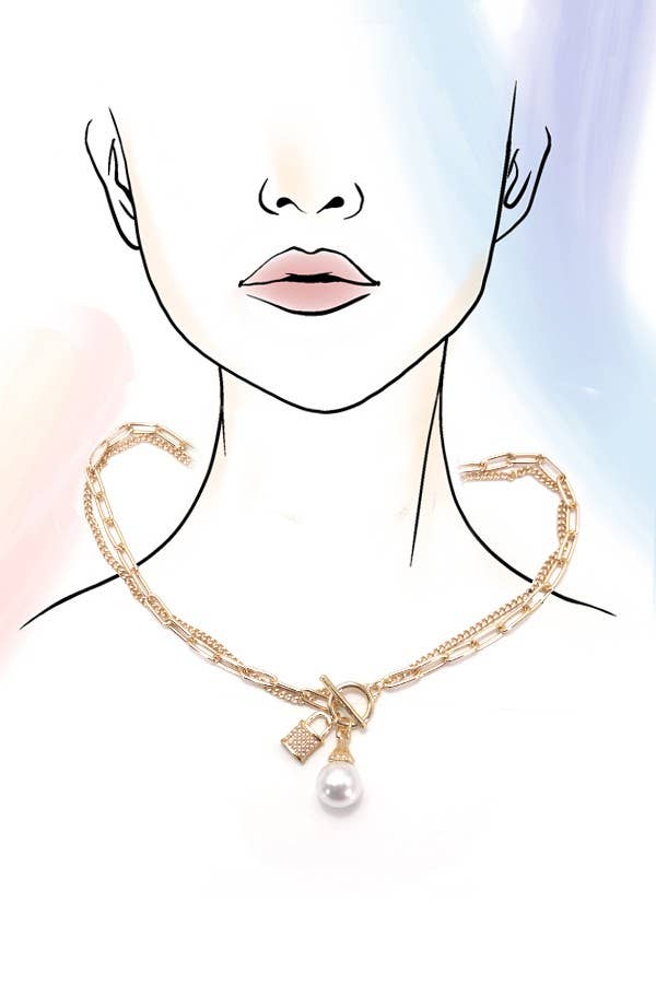 PEARL LOCK CHARM DOUBLE LAYER TOGGLE NECKLACE | 31N24104NECK