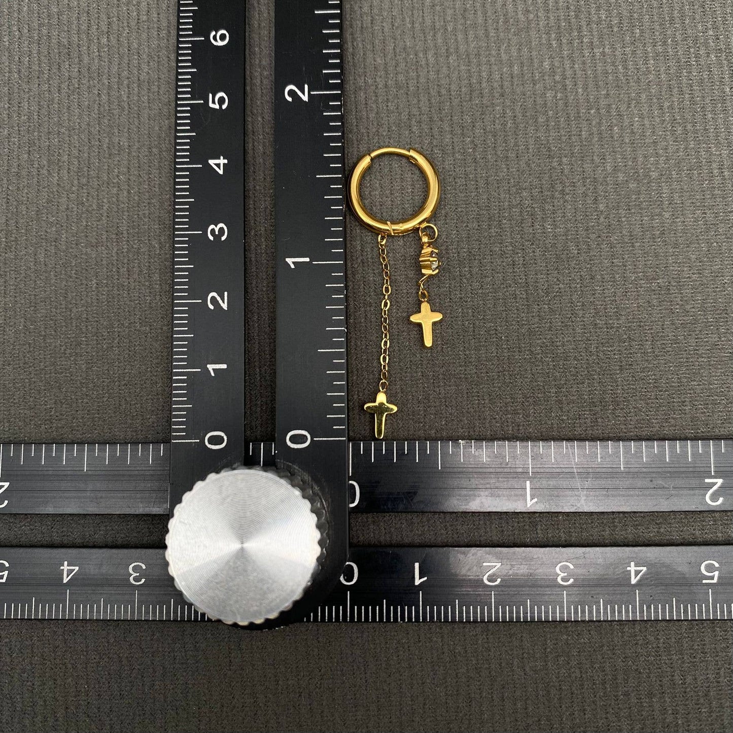 M20. Double Cross 18K Gold Plated Huggie Earrings