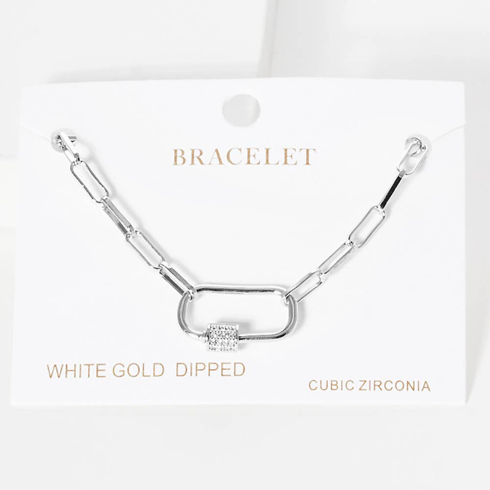 Gold Dipped CZ Carabiner Pointed Paperclip Chain Bracelet