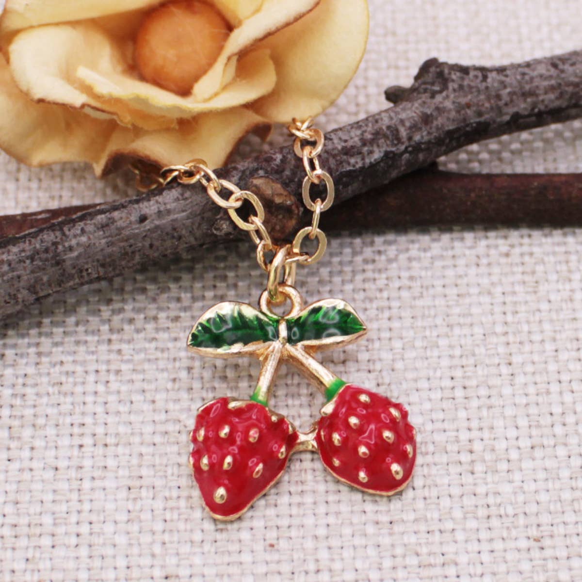 Juicy Bunch Gold Strawberry Necklace