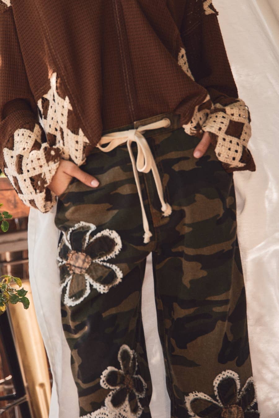 Flower Power Camo Print Drawstring Pants