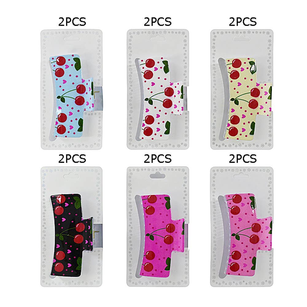 12PCS - Cherry Heart Pattern Printed Hair Claw Clips