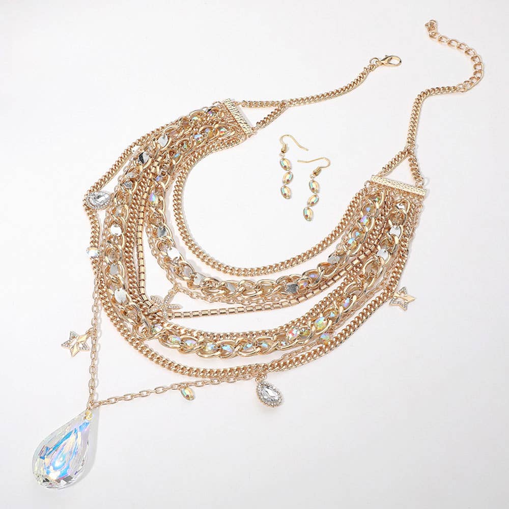 Teardrop Stone Pendant Charm Embellish Statement Necklace