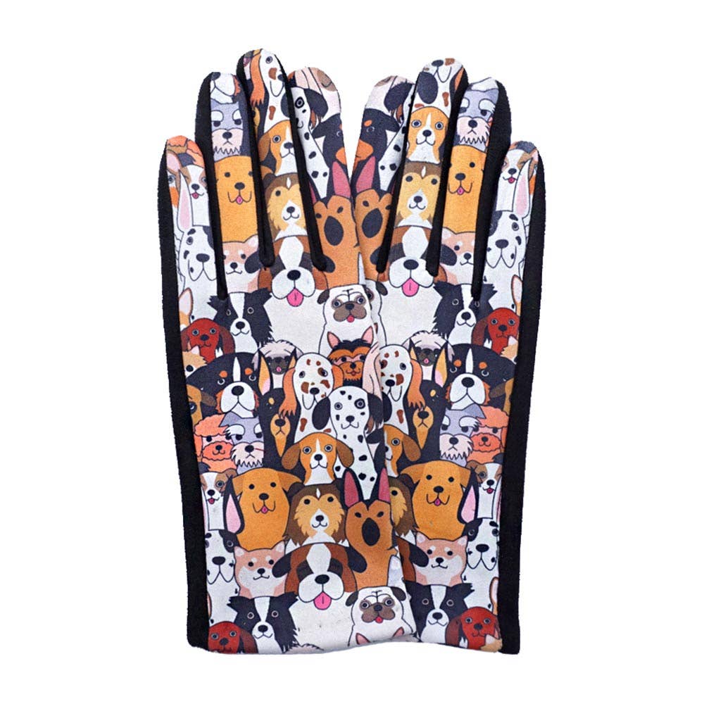Dog Pattern Printed Smart Touch Gloves: 3-GRY-MT