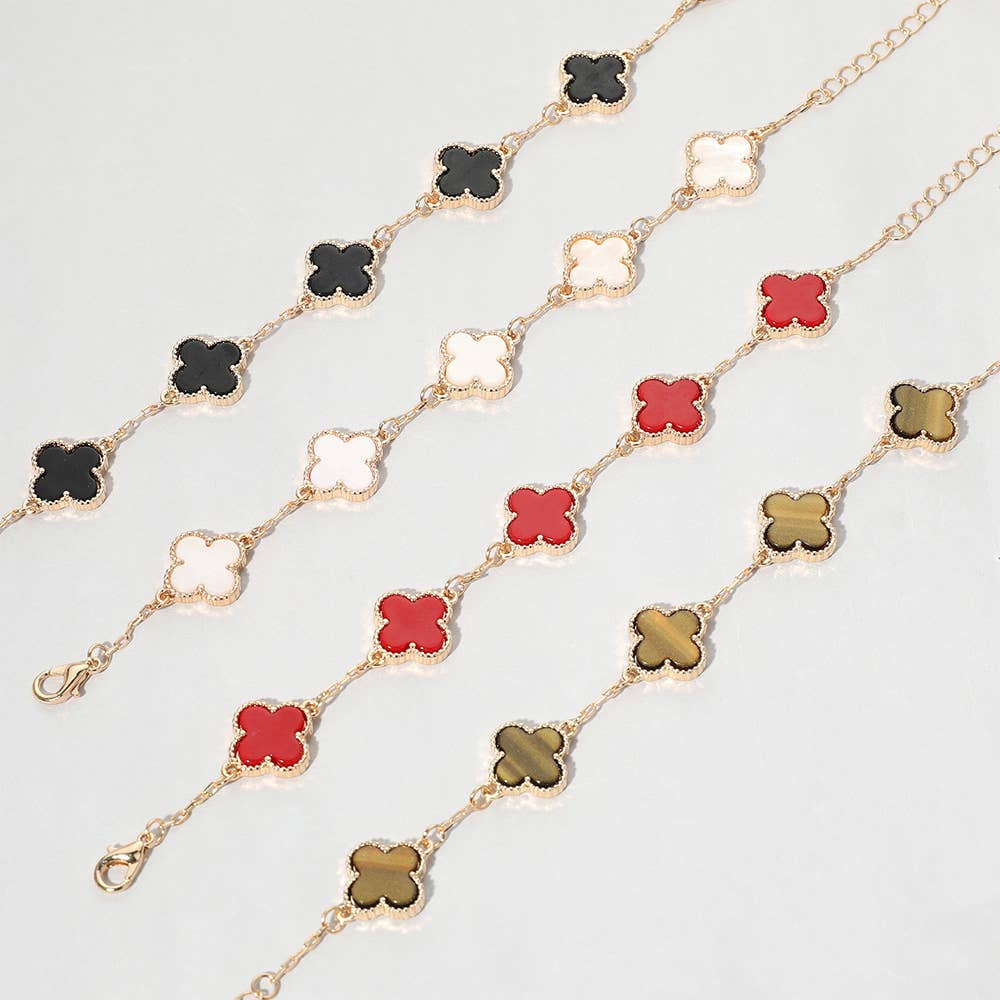 Quatrefoil Link Bracelet: Silver Black