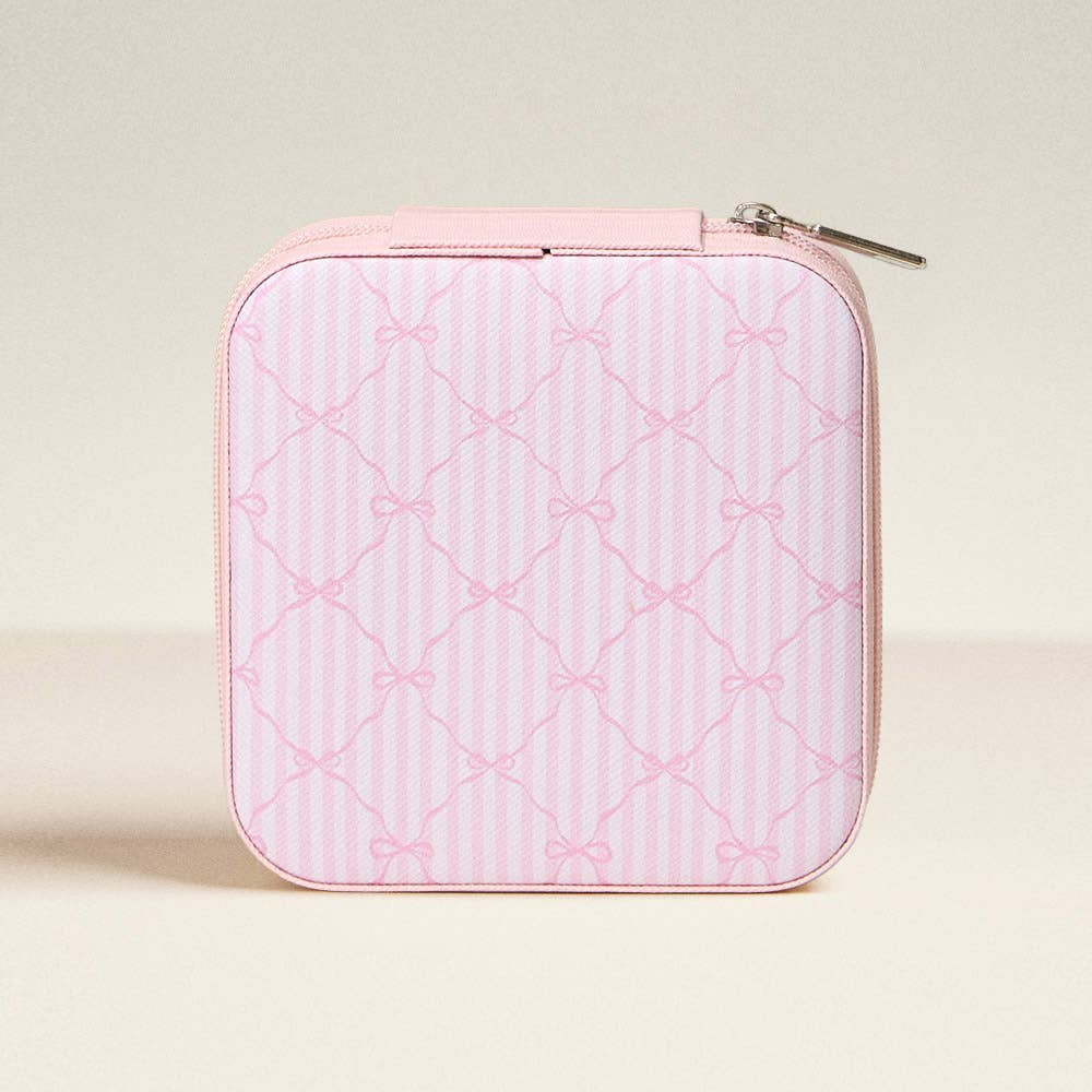 Pink Bow Pattern Portable Square Jewelry Box: Pink