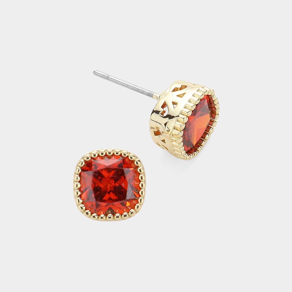 J36. 14K Gold Plated Square CZ Stone Stud Earrings