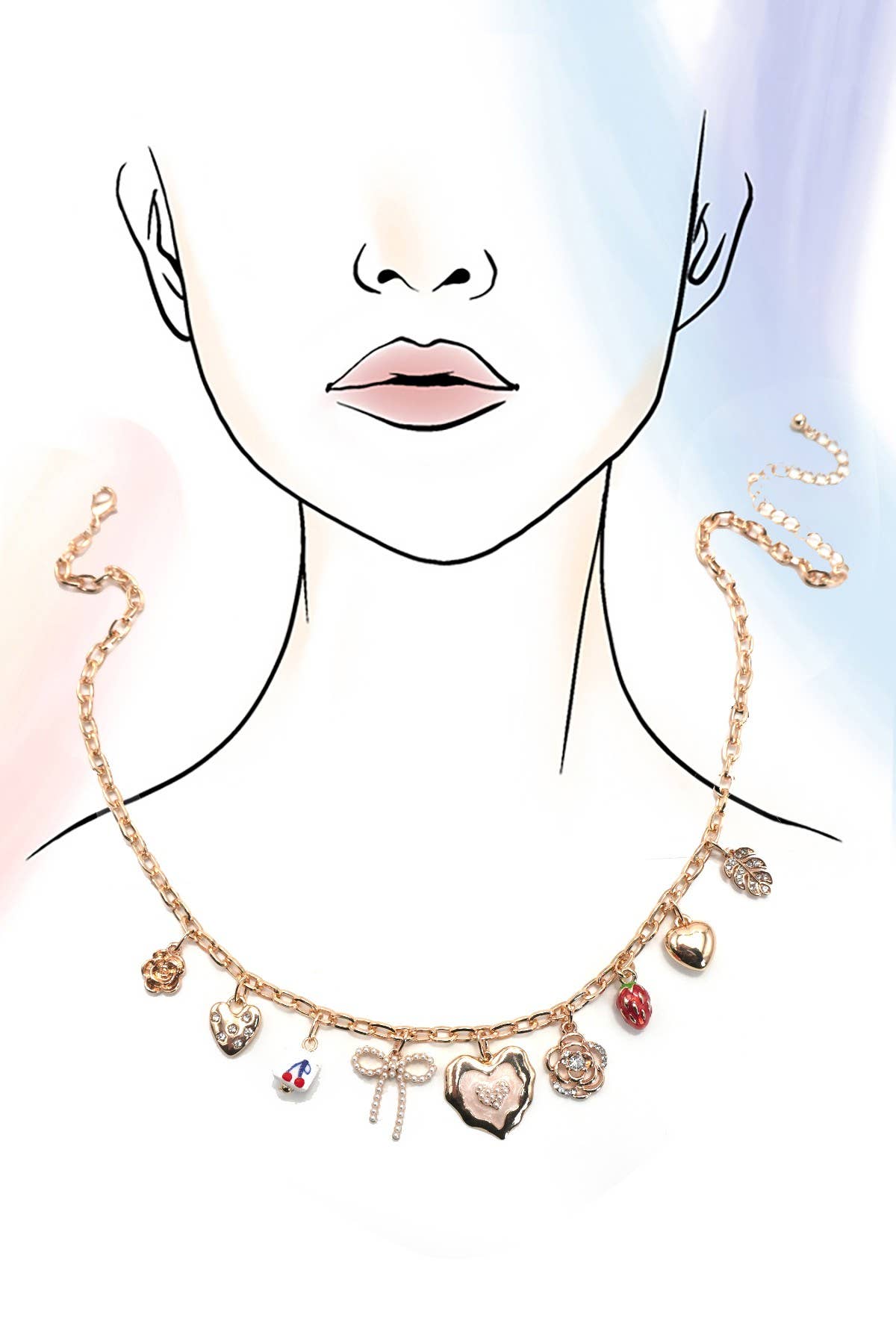 CHARM NECKLACE-CHERRY BOW STRAWBERRY FLOWER HEART | 80N91687