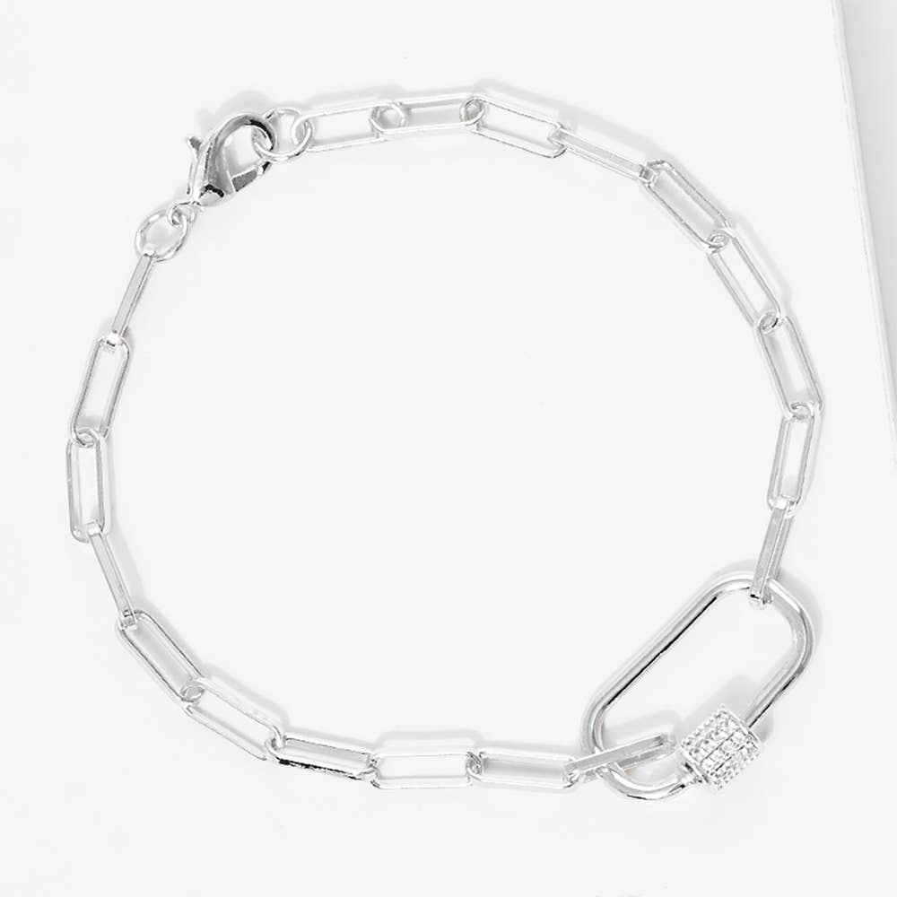 Gold Dipped CZ Carabiner Pointed Paperclip Chain Bracelet