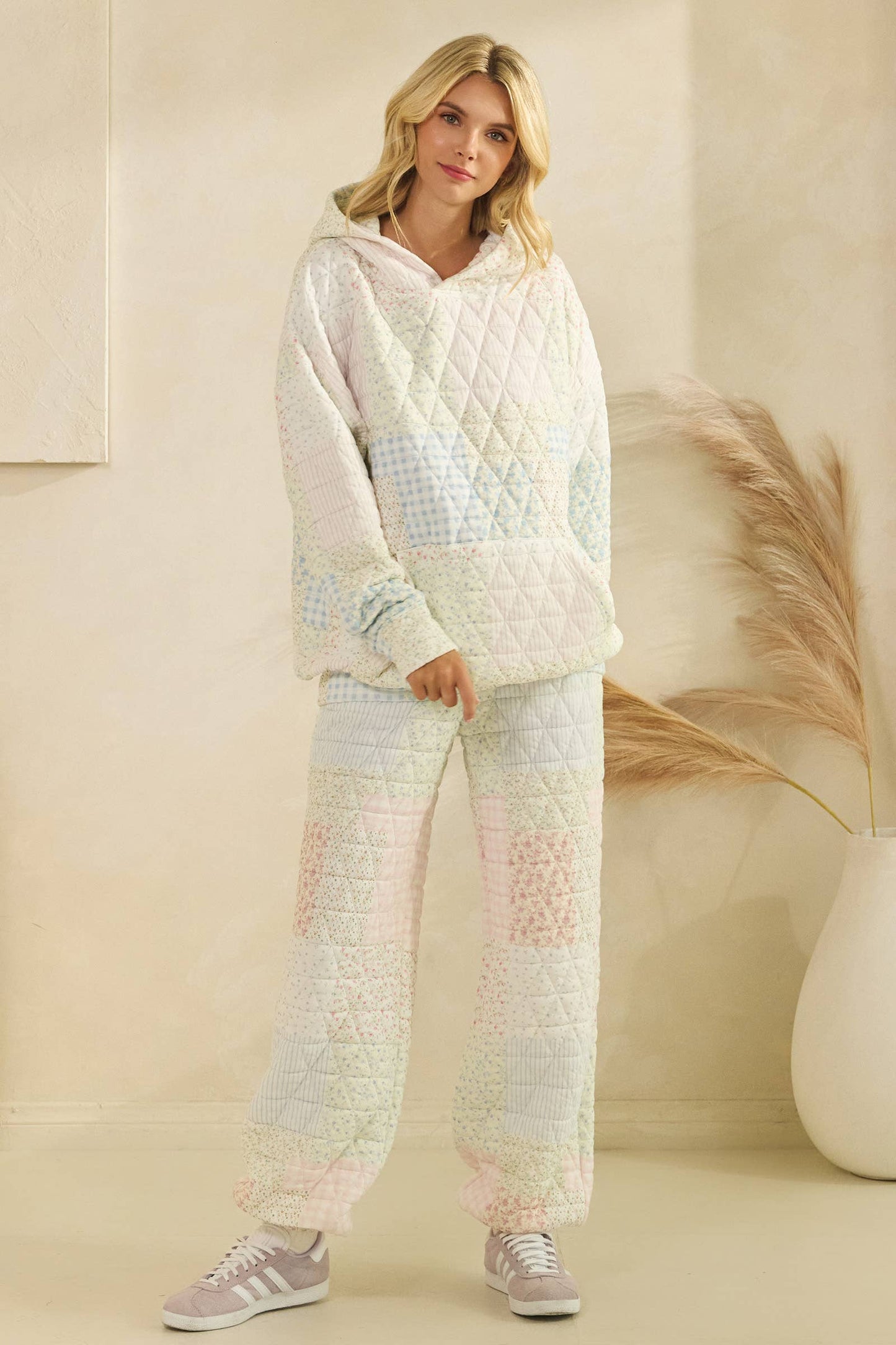 Floral textured oversized Hoodie : Pastel combo / M