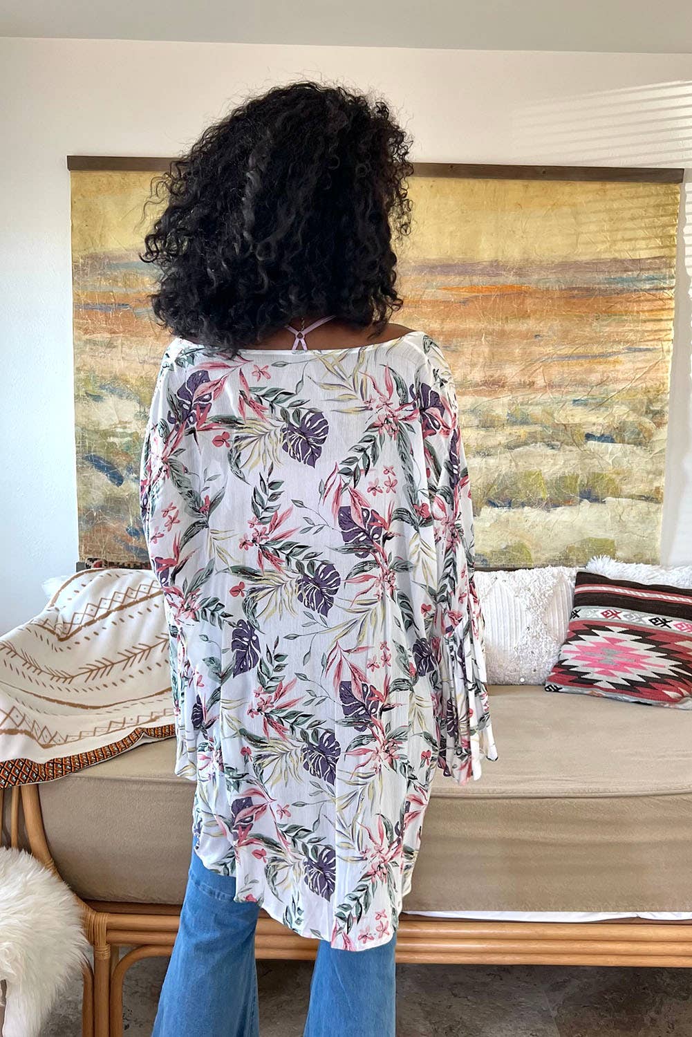 Tropical Leaves Draped Sleeve Kimono 🏝
