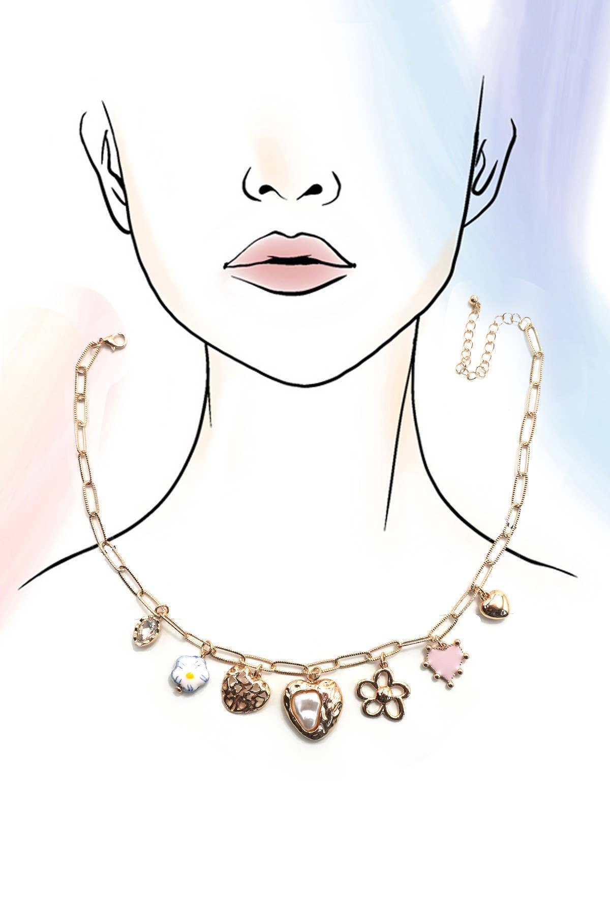PORCELAIN HEART FLOWER CHARM Necklace| 80N91802