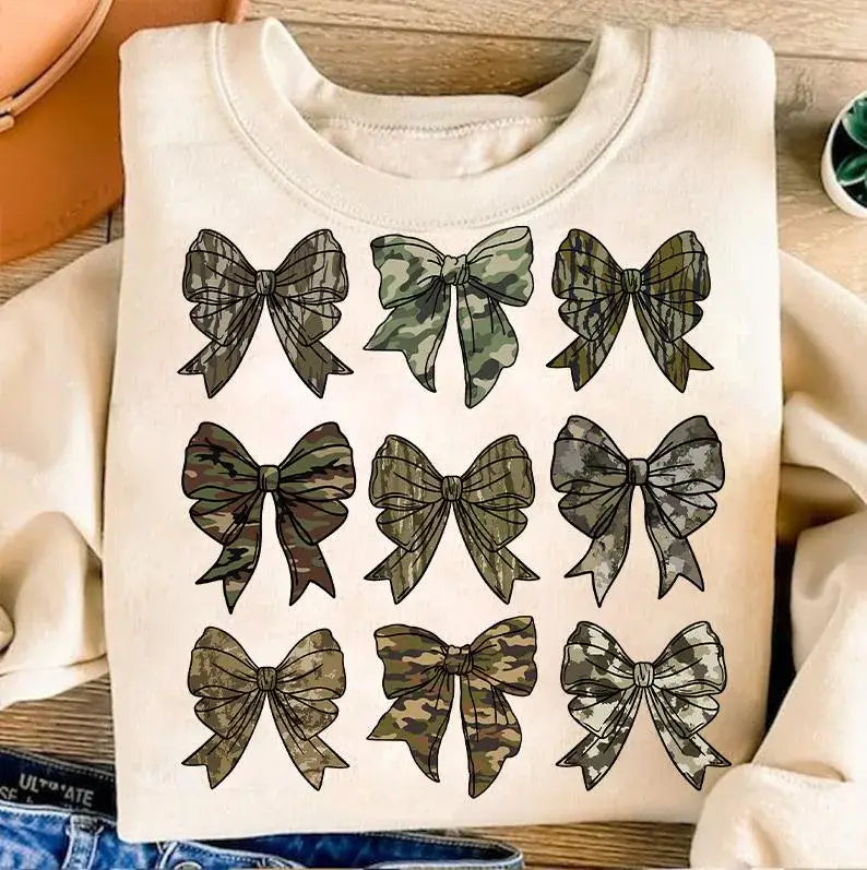 CAMO BOW COQUETTE CREWNECK TEE/SWEATSHIRT