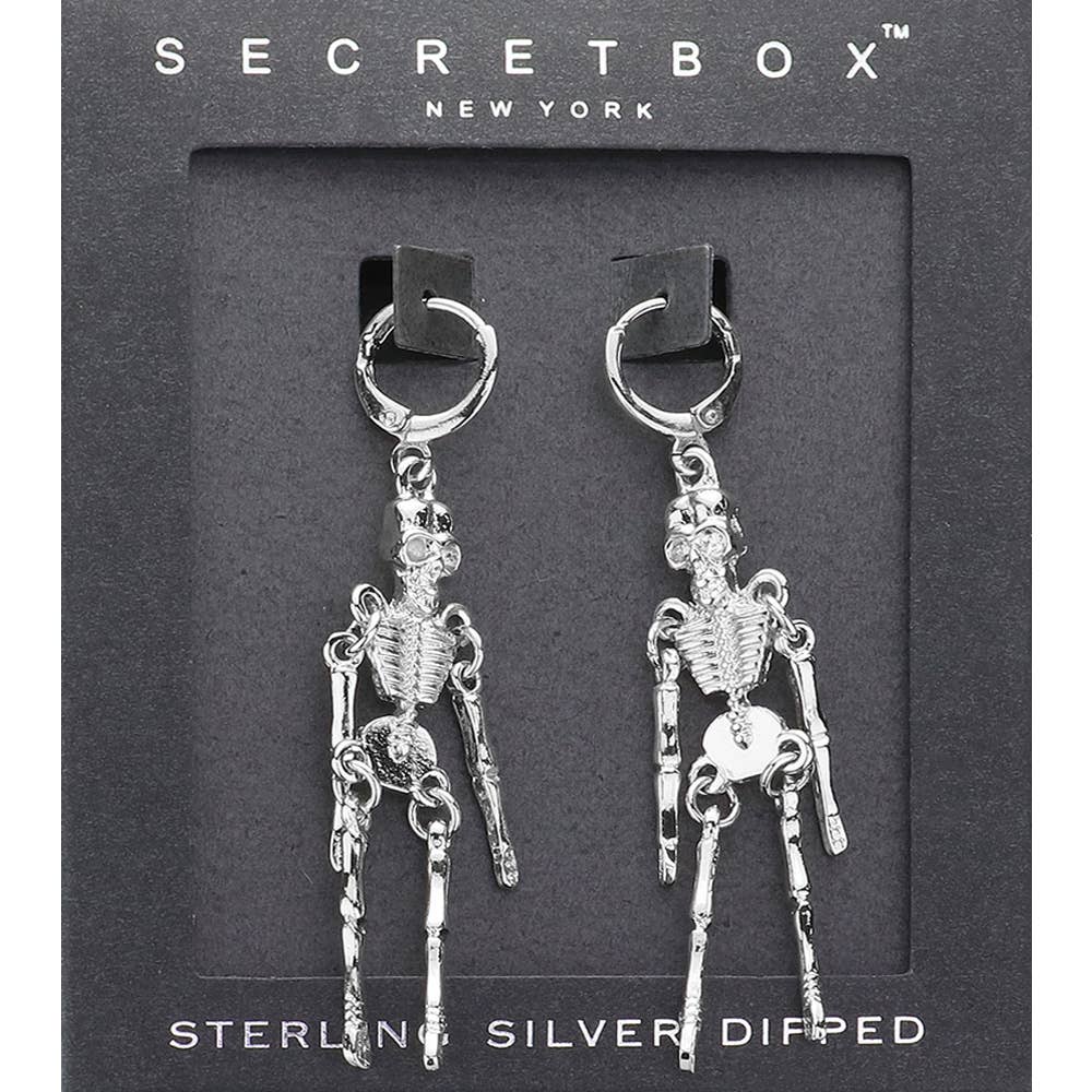 SECRET BOX_Sterling Silver Dipped Skeleton Dangle Earrings: Gold