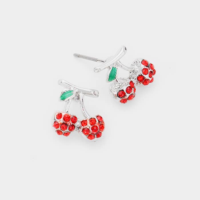 Rhinestone Pave Cherry Stud Earrings