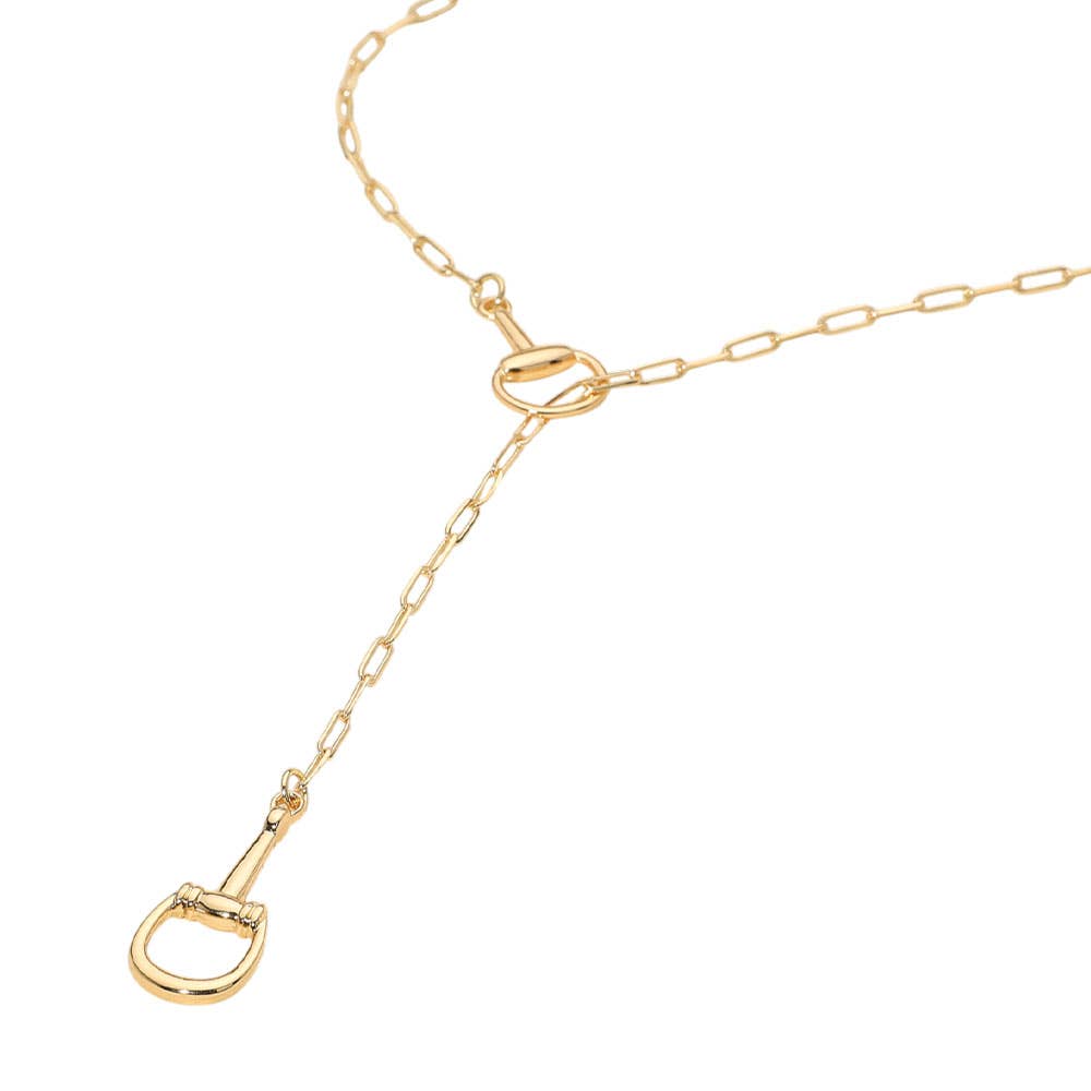 Metal Horsebit Link Sliding Paperclip Chain Necklace: Rhodium