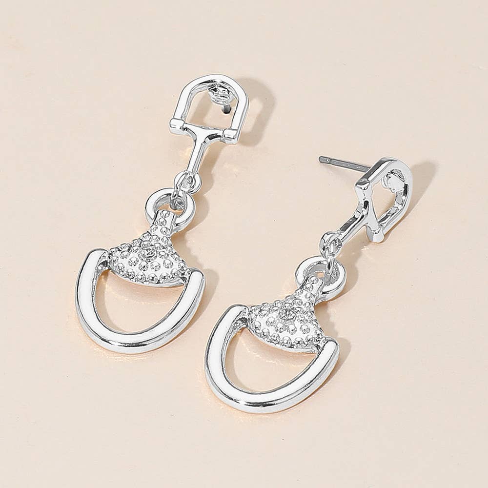 Rhinestone Accent Modern Horsebit Link Drop Earrings