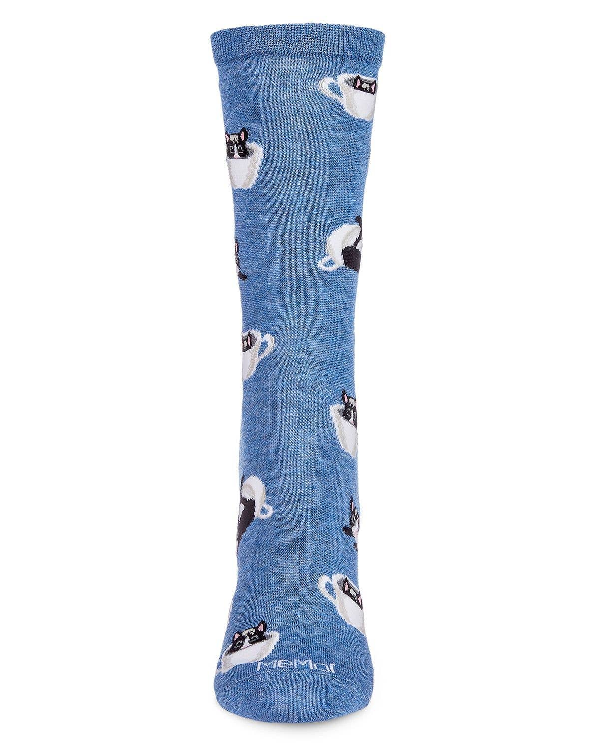 MeMoi Cup o' Cats Bamboo Blend Crew Socks: Pink / 9-11