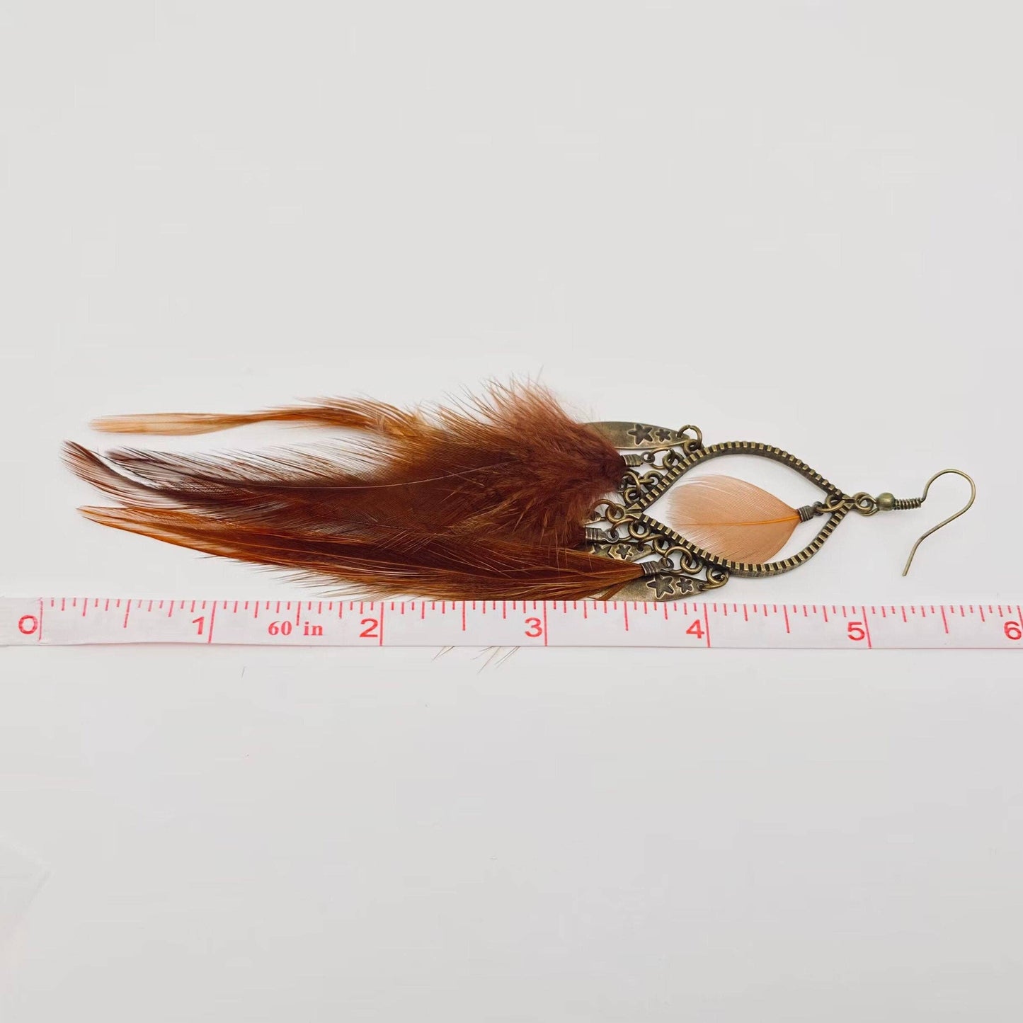 Bohemian Feather Metal Tassel Dangle Earrings