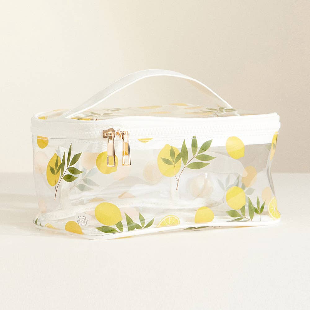 Top Handle Fruit Pattern Transparent Cosmetic Pouch Bag