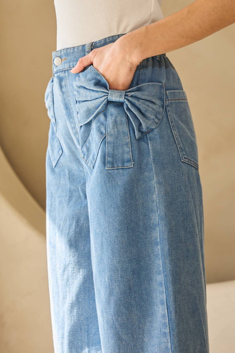 Plus Washed Denim Wide Leg Pants: Washed Denim / 2XL