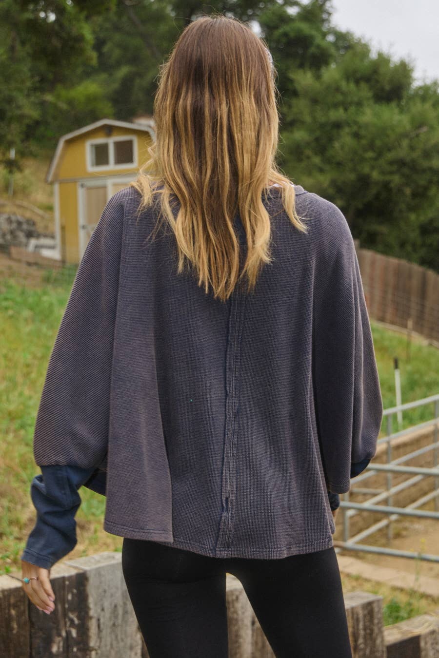 Acid Washed Thermal Batwing Pullover: Washed Navy / L