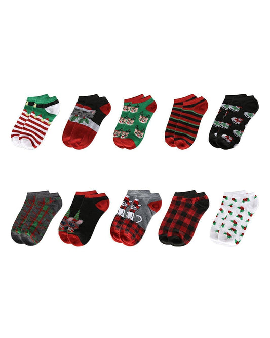 10 Pair Women's Holiday Kitty Low Cut Socks