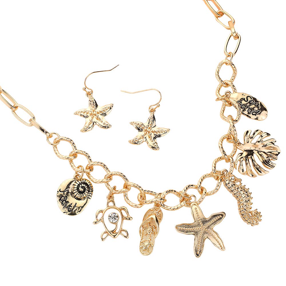 Sea Life Turtle Flip Flop Starfish Seahorse Charm Necklace